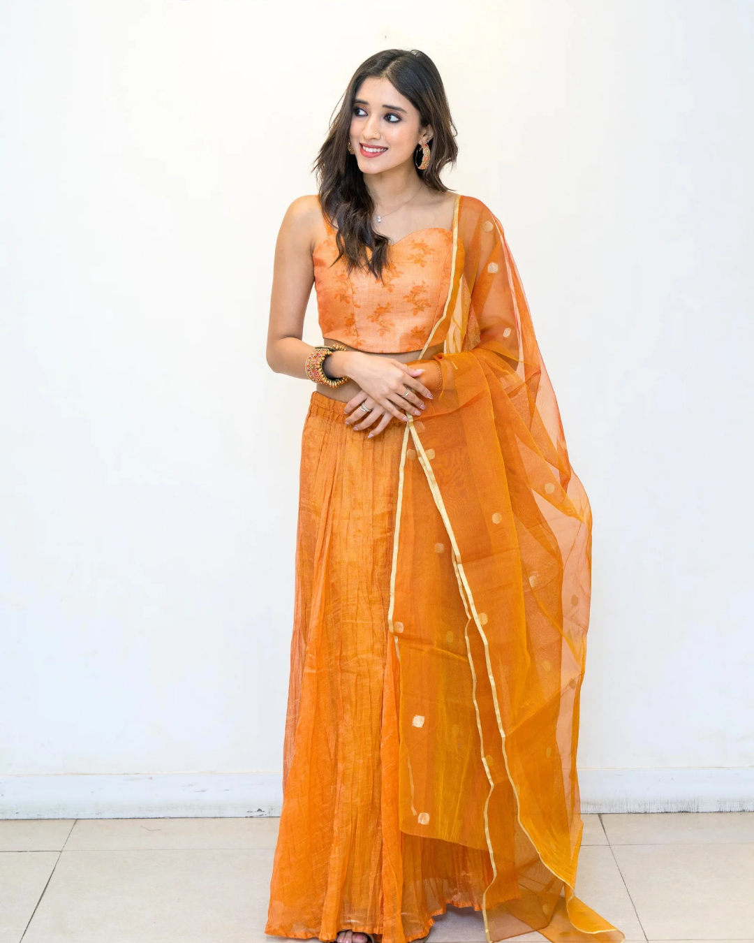 Orange Buester Floral Sleeveless Cotton Blouse