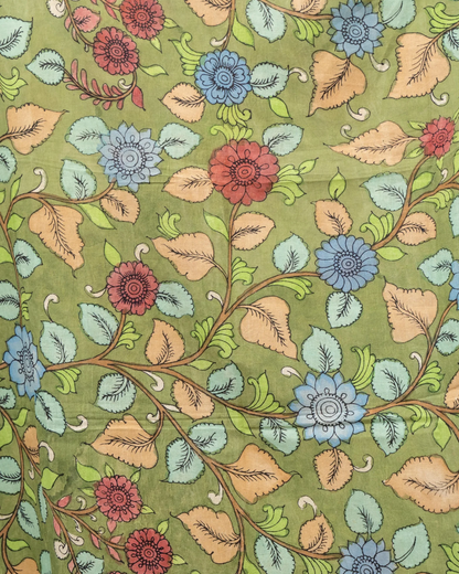 Green 4 Pen Kalamkari Silk Dupatta