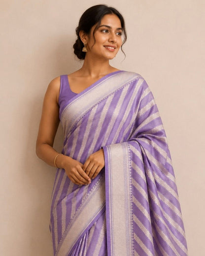 Mauve Stripes Banarasi Katan Silk Saree