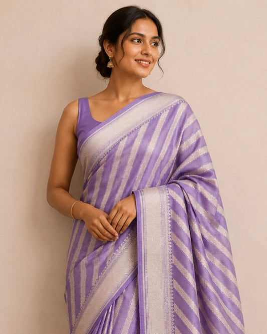 Mauve Stripes Banarasi Katan Silk Saree