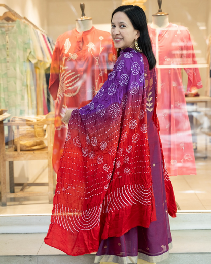 Red Shadedbandhini Gajji Silk Dupatta