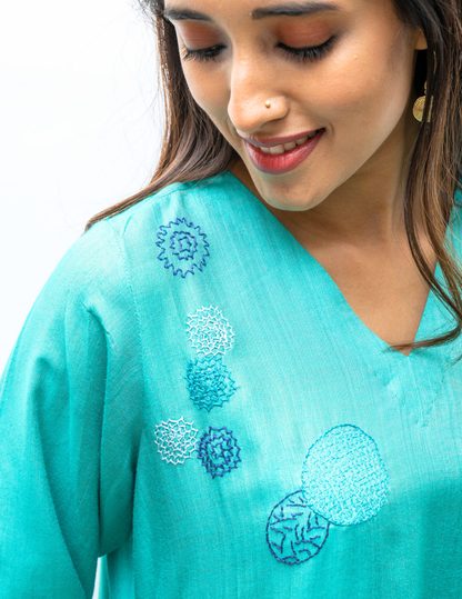 Blue Flower Tussar Cotton Dress