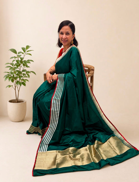 Green Banarasi Tanchoi Silk Saree
