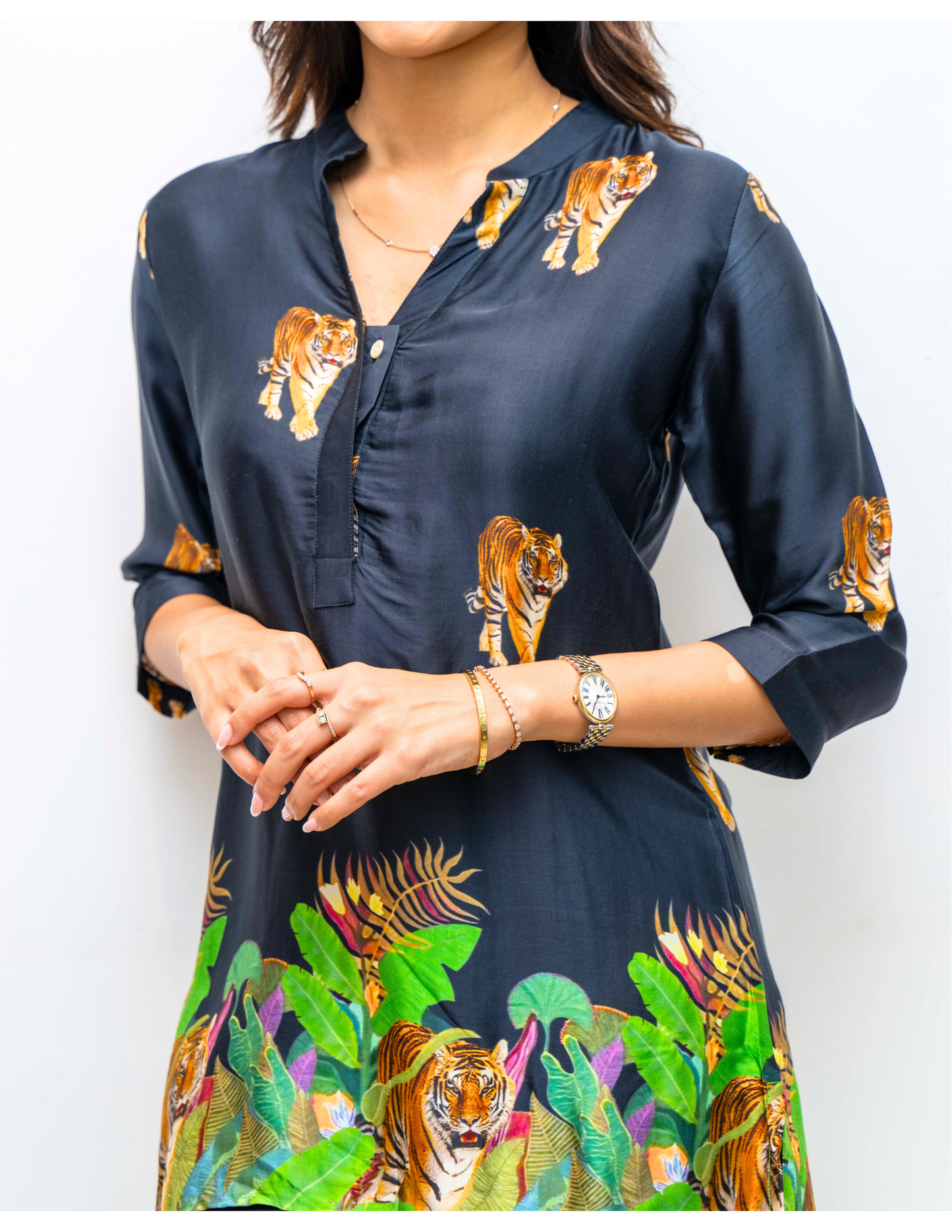 Black Tiger Printed Modal Silk Tunic