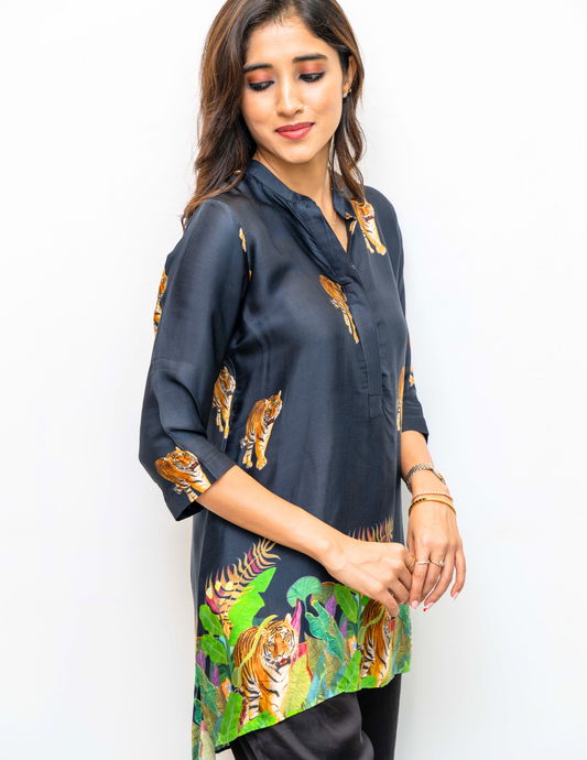 Black Tiger Printed Modal Silk Tunic