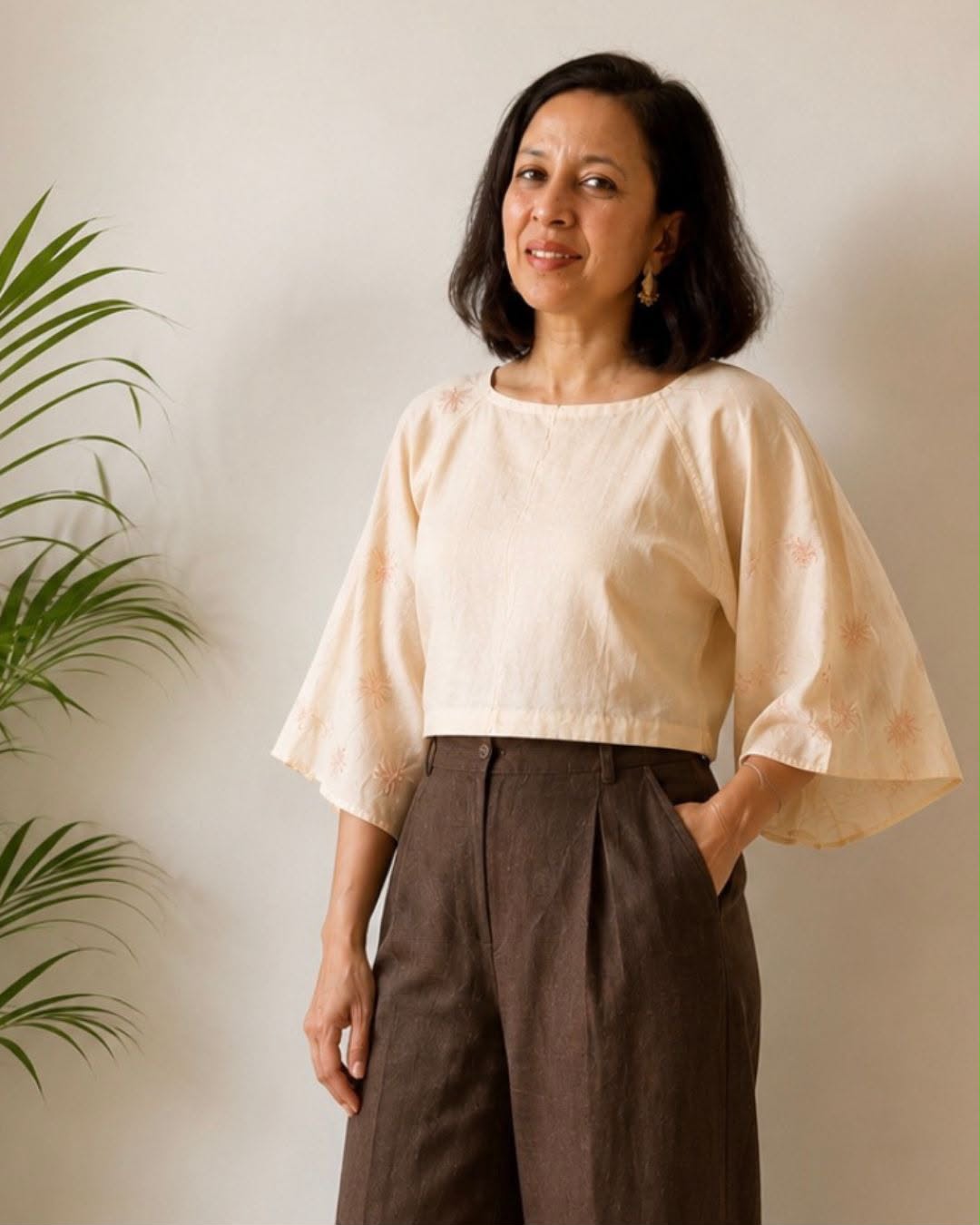 OffWhite Raglon Sleeves Tussar Silk Blouse