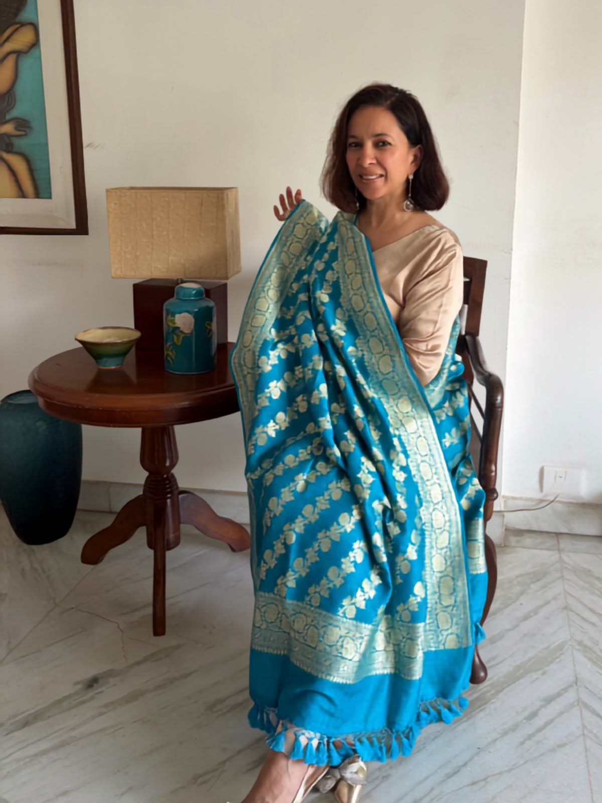 Blue Banarasi Muga Silk Dupatta