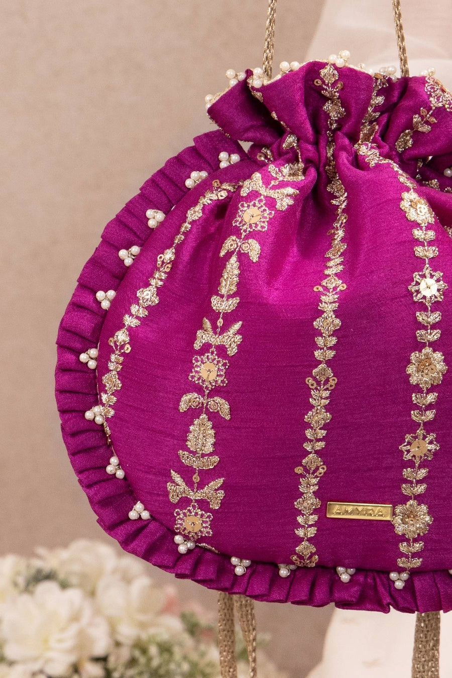 DHAGA EMBROIDERED PLEATED POTLI - PURPLE