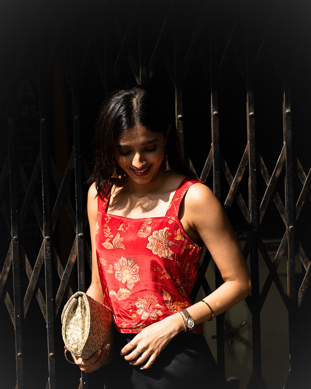 Red Printed Modal Silk top