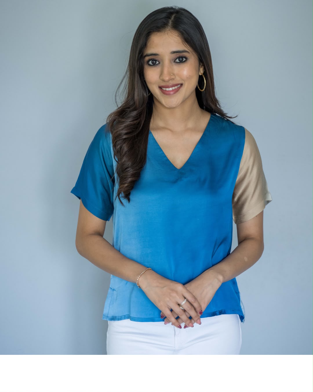 Blue Grey Modal V Neck Top