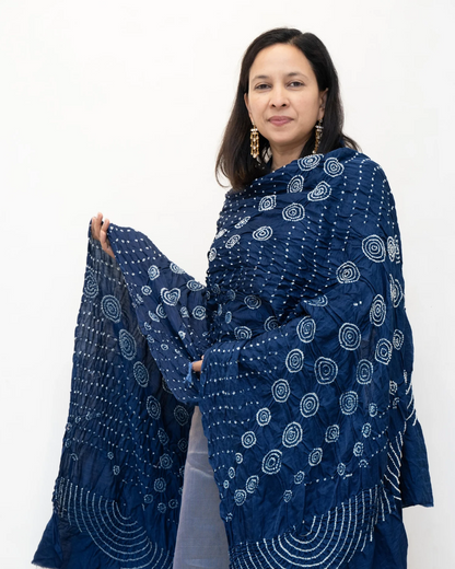 Nevy Blue Bandhini Gajji Silk Dupatta