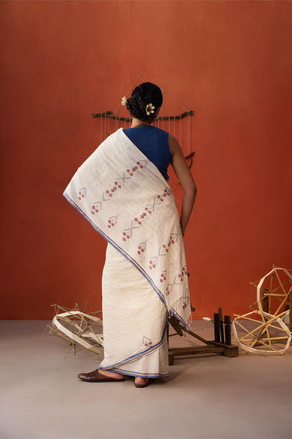 OffWhite Zari Striped Jamdani Cotton Saree