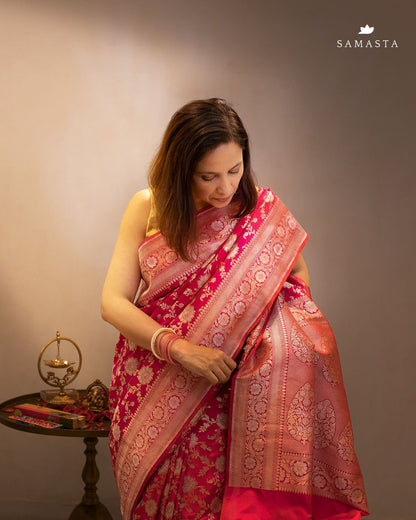 Pink Bensilk Banarasi Saree