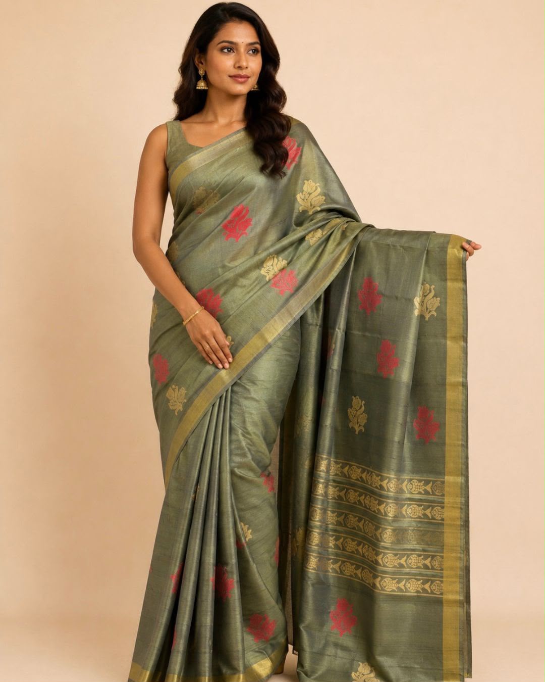 Green Thread Woven Tussar Silk Saree