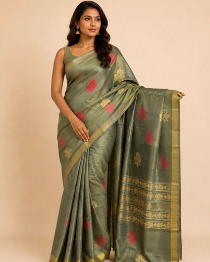 Green Thread Woven Tussar Silk Saree