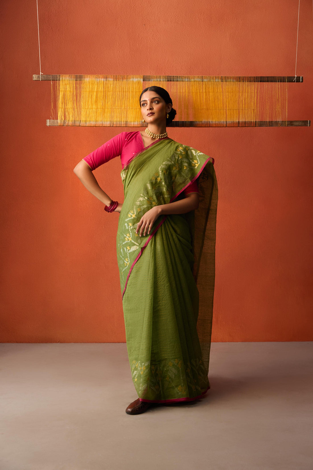 Green Jamdani Zari Lines Cotton Saree