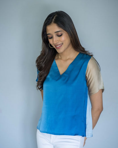 Blue Grey Modal V Neck Top
