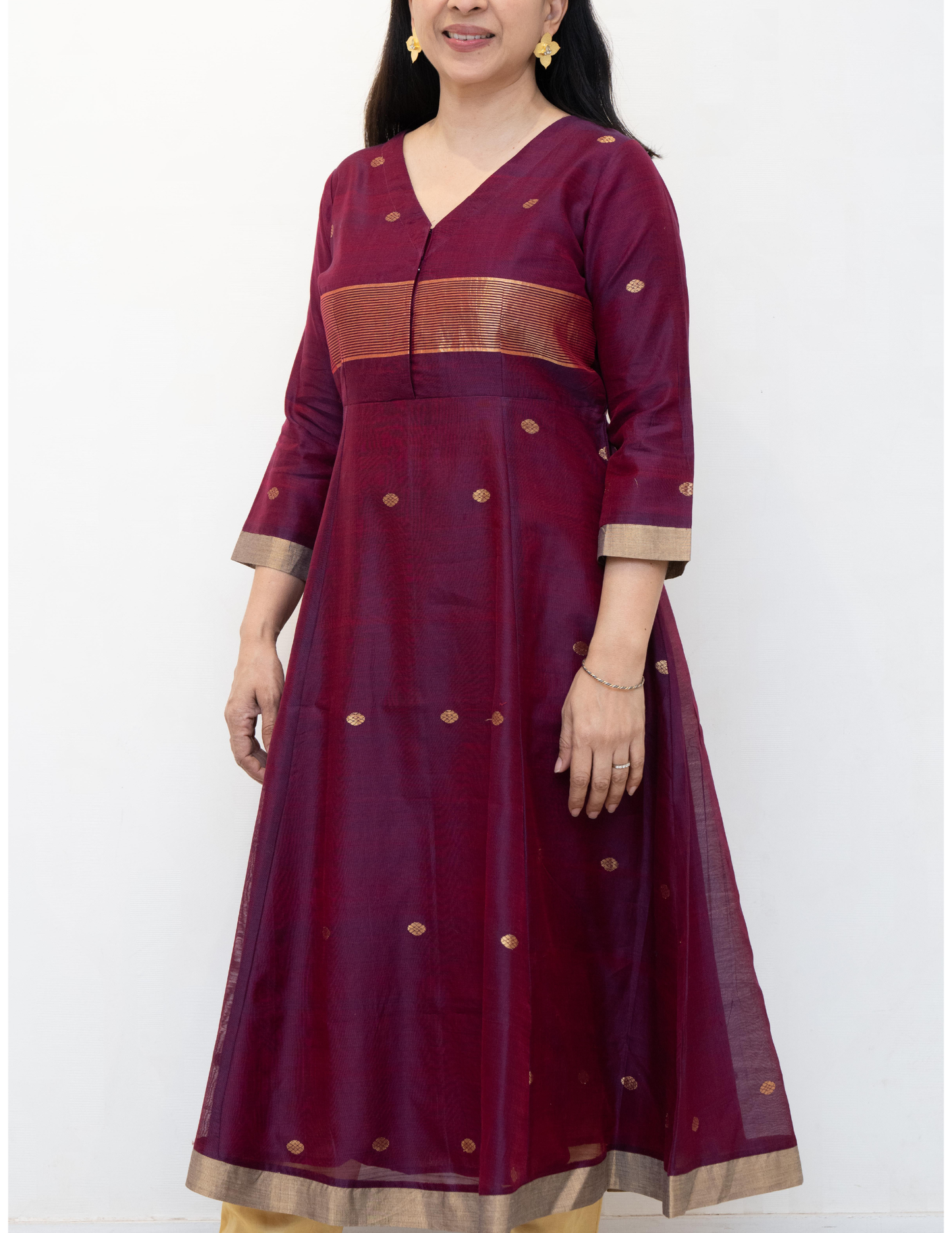 Maroon Chanderi Silk  Dress
