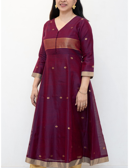 Maroon Chanderi Silk  Dress