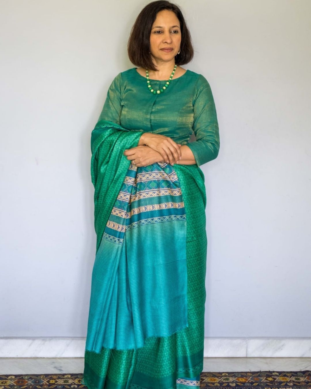 Peacock Green Cotton Tissue Blouse