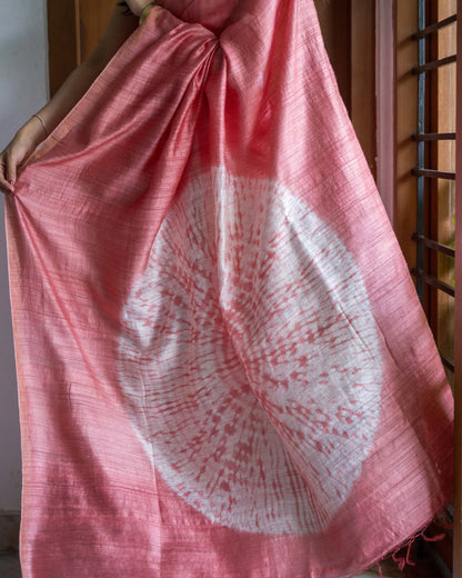Peach Madka Silk Shibori Tie Dye Saree