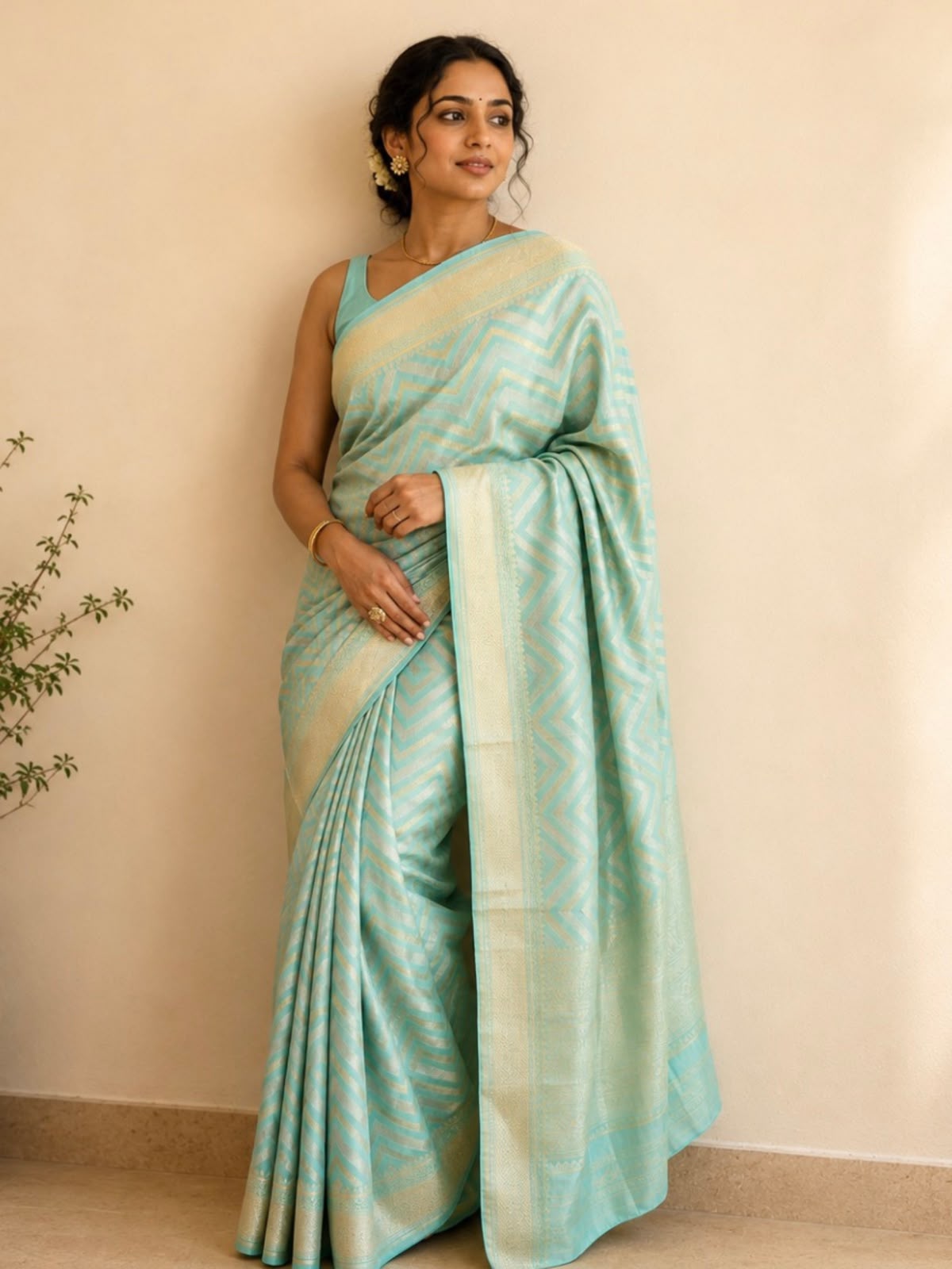 Blue Zigzag BanarasinSilk Saree