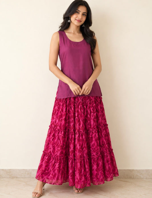 Pink Fulia Hand Block Printed Cotton Skirt