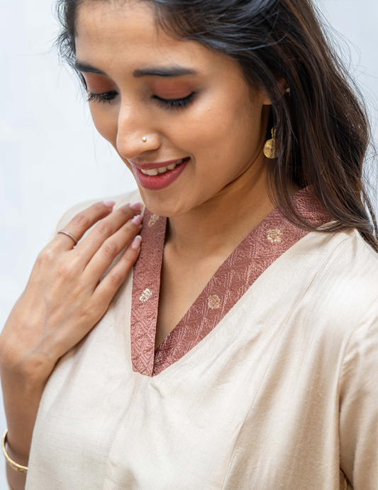 Beige Tussar Cotton Dress