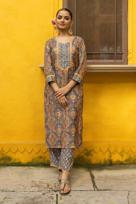 Multi Colour Muslin Silk Co Ord Set