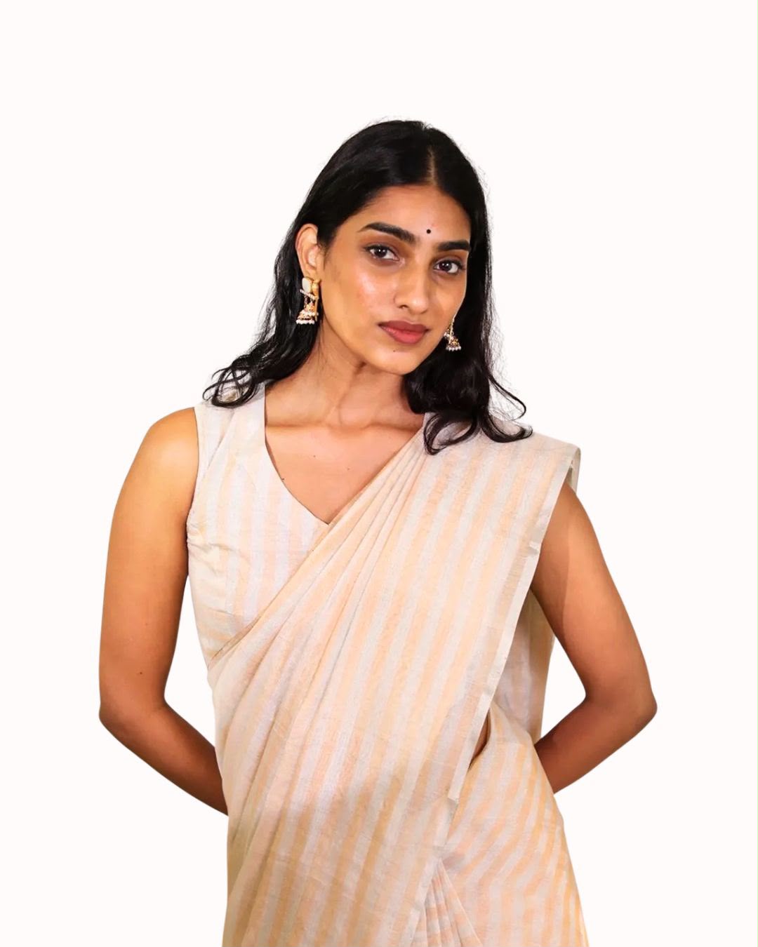 Gold Silver Stripes Pallu Chanderi Silk Tissue Saree
