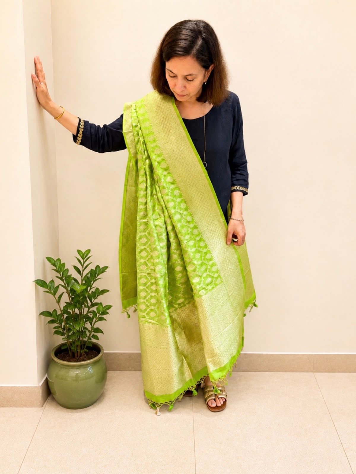 Green Kathan Banarasi Silk Dupatta
