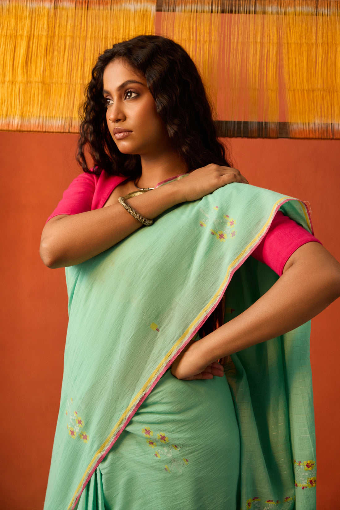 Sea Green Jamdani Cotton Saree