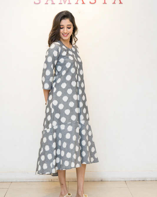 Grey polka printed Cotton Dress