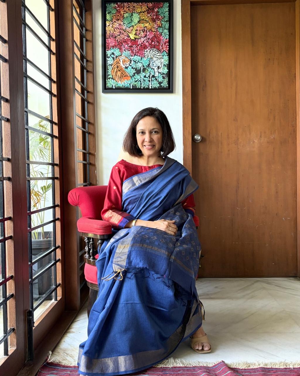 Blue Mulberry Silk Saree