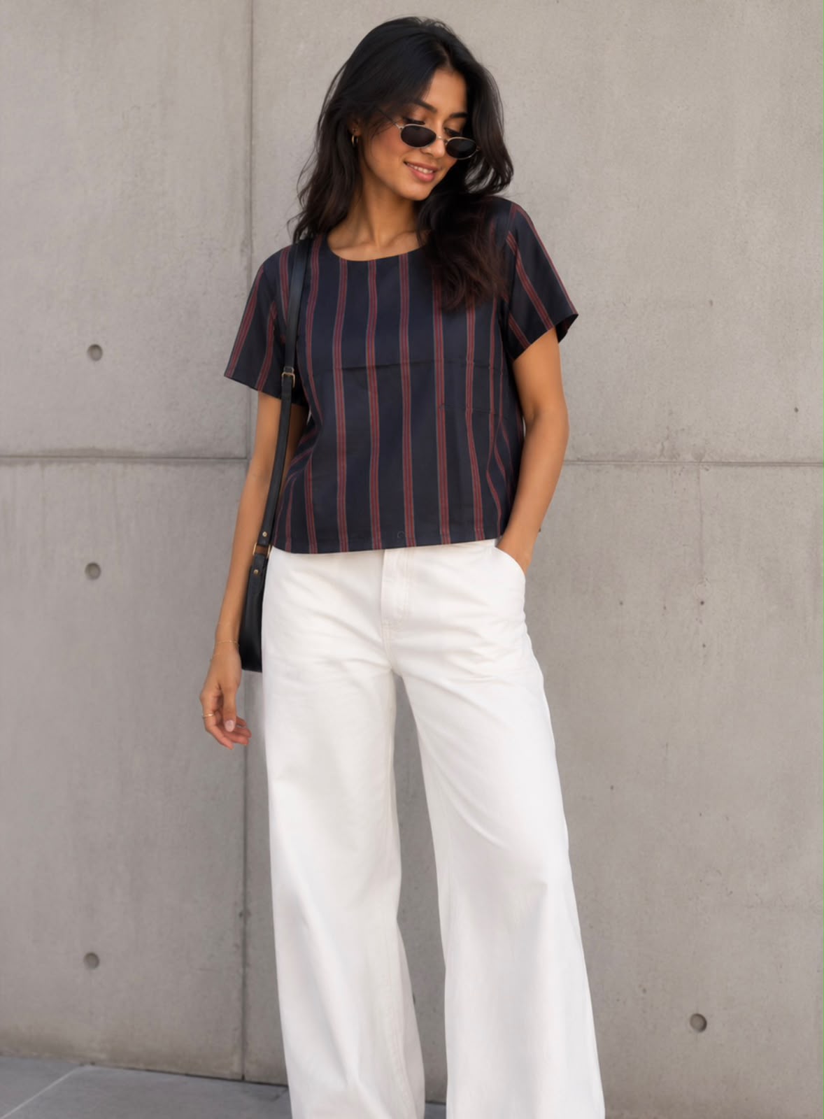 Blue Red Striped Silk Cotton Top