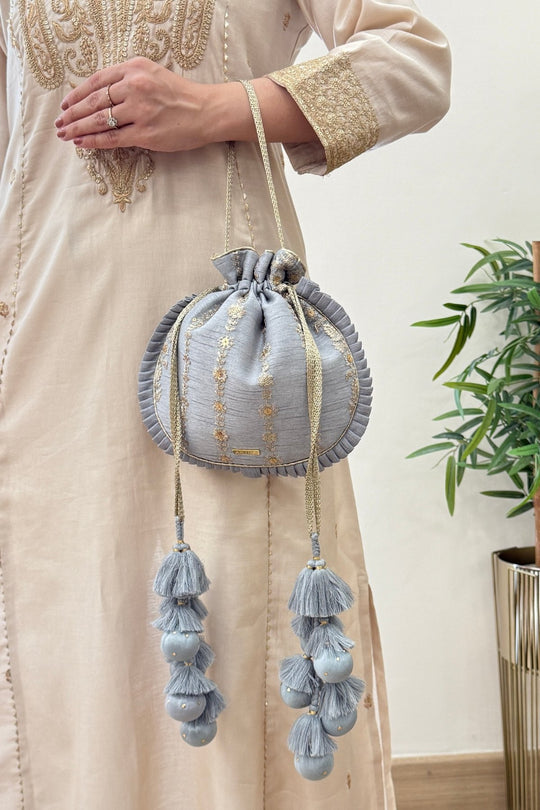 Dhaga Embroidered Pleated Potli - Grey
AM-PT-0726-0005