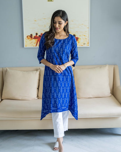 Blue Ikat Aline Cotton Dress