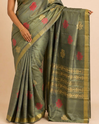Green Thread Woven Tussar Silk Saree