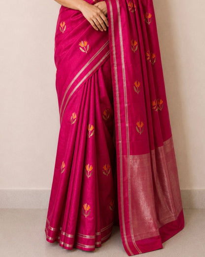 Pink Chanderi Silk Saree
