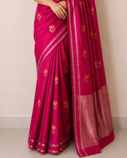 Pink Chanderi Silk Saree