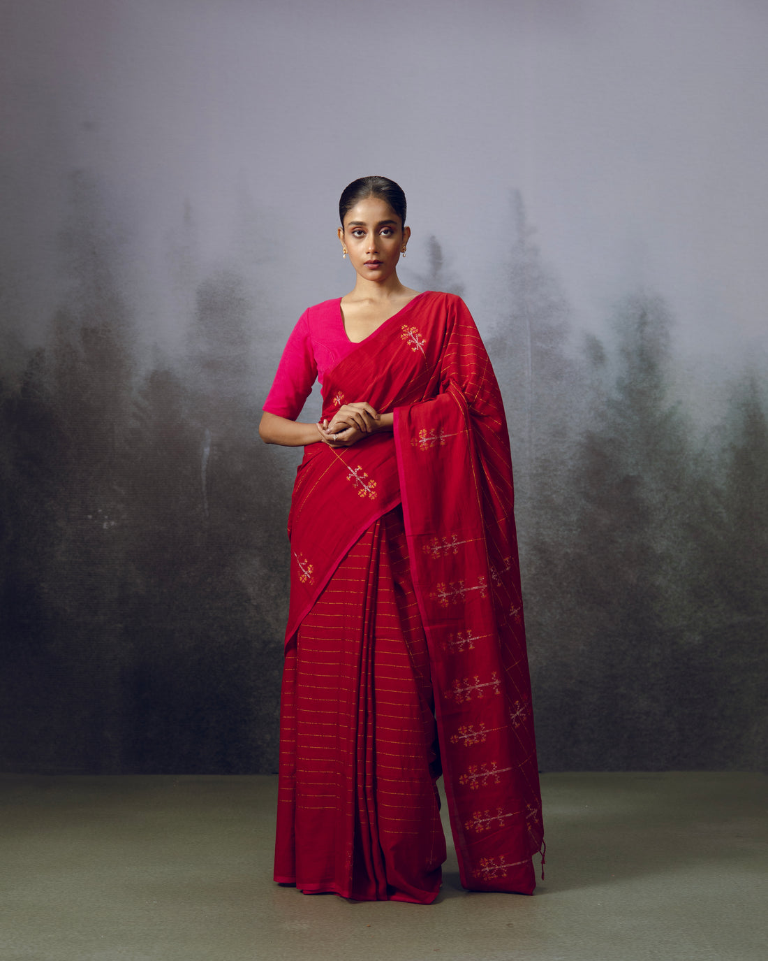 Red Jamdani cotton Saree