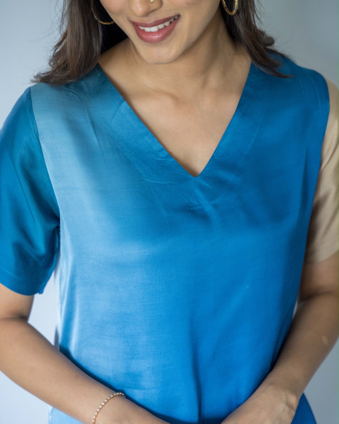 Blue Grey Modal V Neck Top