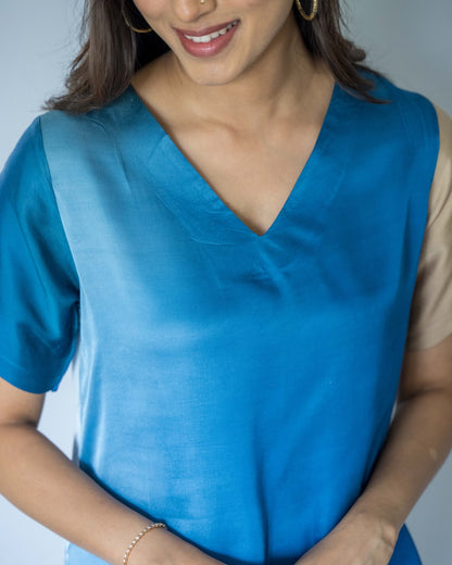 Blue Grey Modal V Neck Top