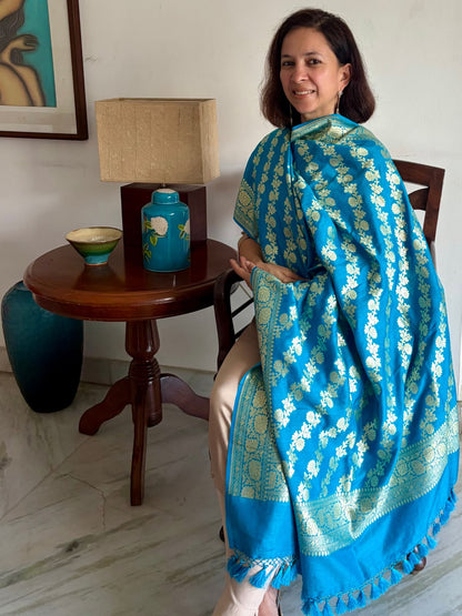 Blue Banarasi Muga Silk Dupatta