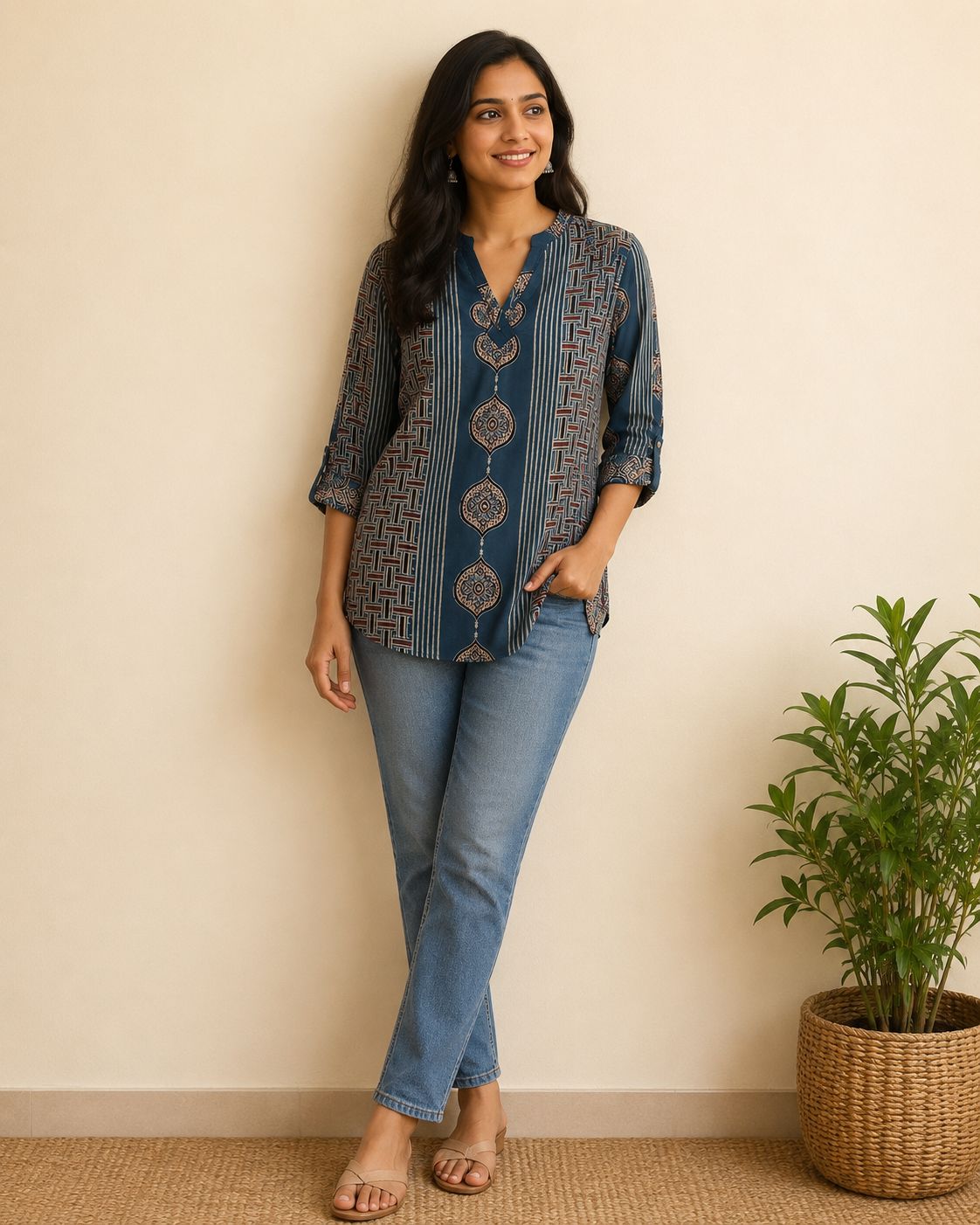 Indigo Shirt Collar Modal Top