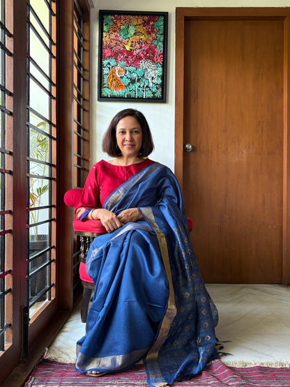 Blue Mulberry Silk Saree