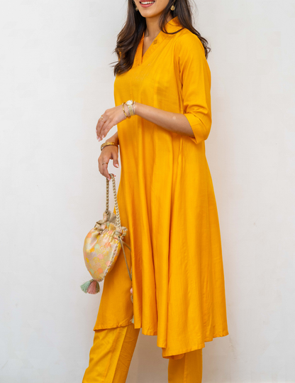 Yellow Tussar Cotton Dress