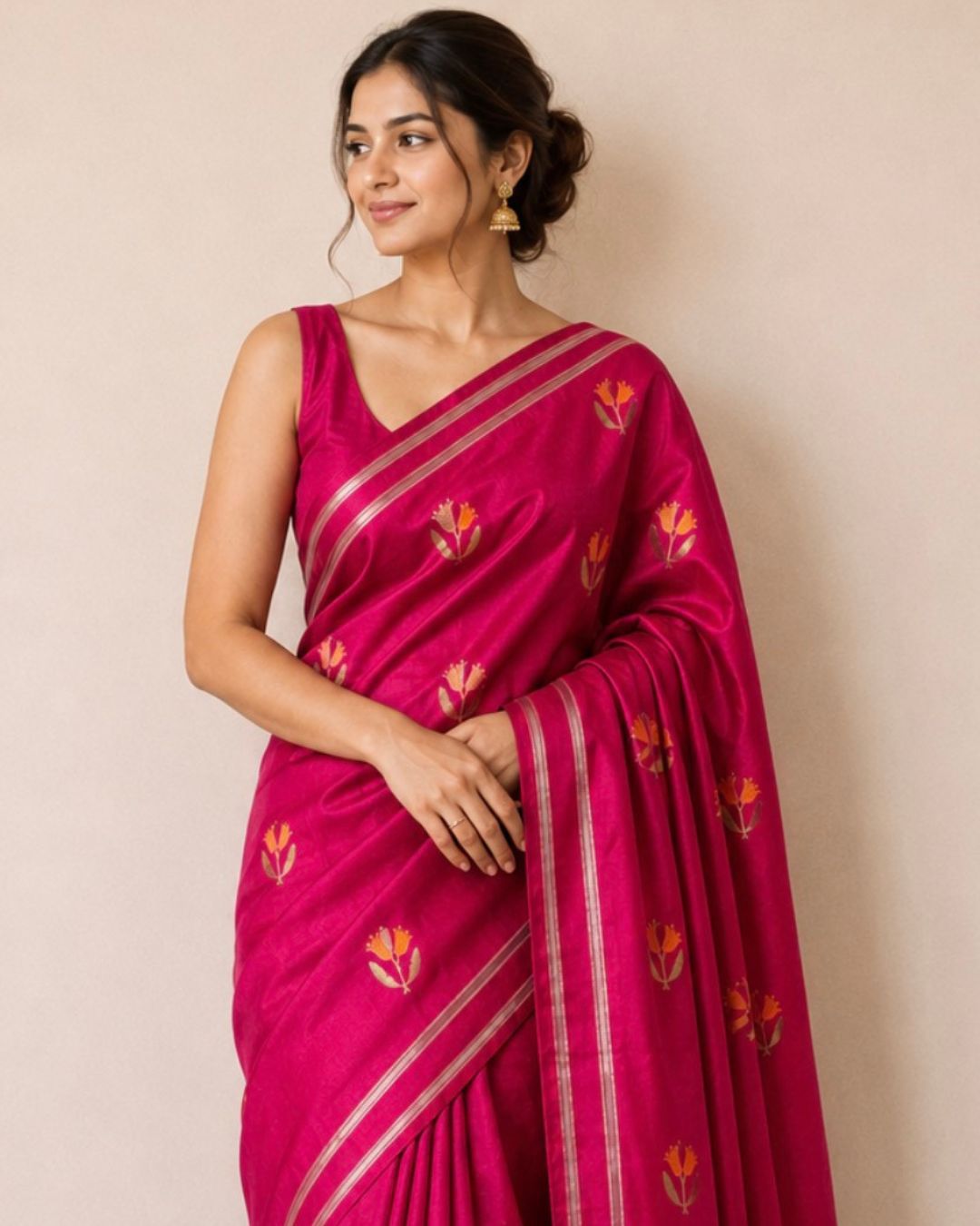 Pink Chanderi Silk Saree