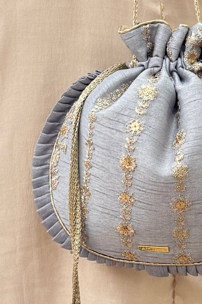 Dhaga Embroidered Pleated Potli - Grey
AM-PT-0726-0005