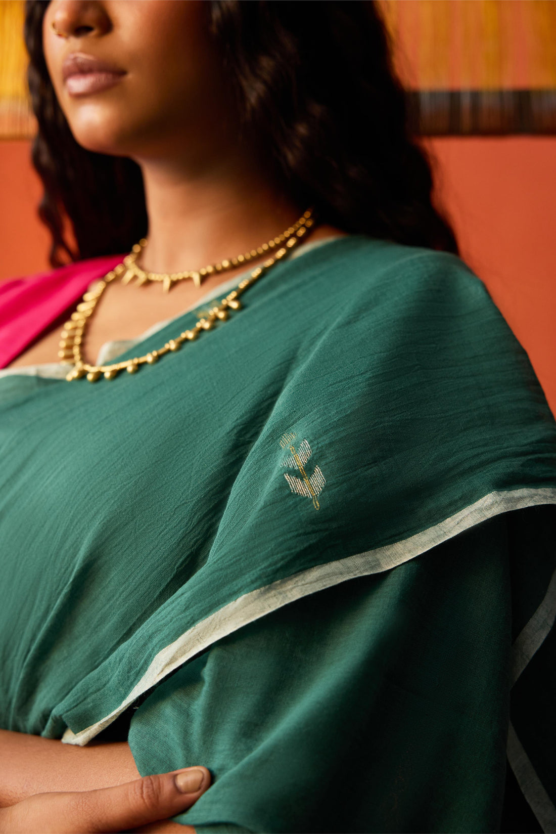 Green Silver Gold Jamdani Cotton Saree